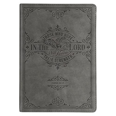 Christian Art Gifts Faux Leather Journal Hope In The Lord Isaiah 40:31 Gray Eagle Flexcover Inspirational Notebook w/Ribbon Marker, 336 Lined Pages, Gilt Edges