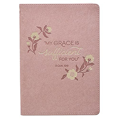 Christian Art Gifts Faux Leather Journal My Grace is Sufficient 2 Corinthians 12:9 Rose Pink Flexcover Inspirational Notebook w/Ribbon Marker, 336 Lined Pages, Gilt Edges