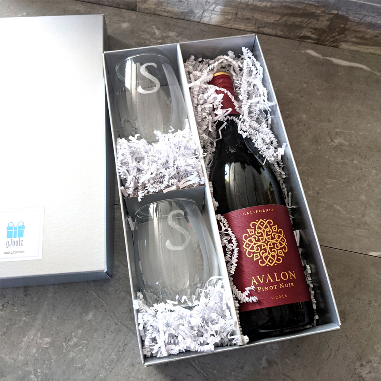 Stemless Wine Glass Gift Box Set with Client Personalization