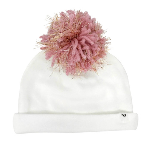 oh baby! | Yarn Pom Pom Hat Blush Pink/Gold on Cream 