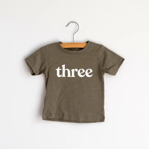 Three Modern Birthday Shirt Kids Tee | Olive | Gladfold