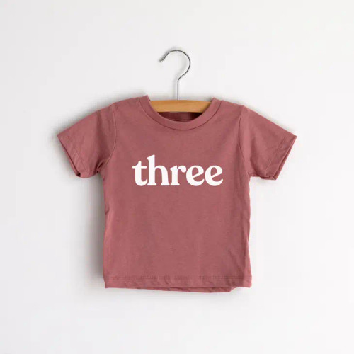 Three Modern Birthday Shirt Kids Tee | Mauve | Gladfolk