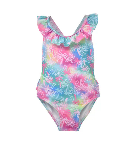 UPF 50+ Mindy Crossback Swimsuit | Pink Tropical Palms | Flap Happy