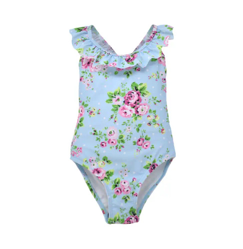 UPF 50+ Mindy Crossback Swimsuit | Blue Country Floral | Flap Happy
