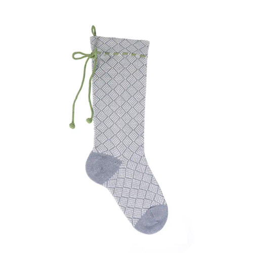 Grey Patterned Stocking with Red Bow | Melange Collection