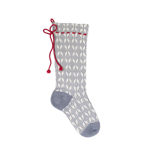  Grey Patterned Stocking with Red Bow | Melange