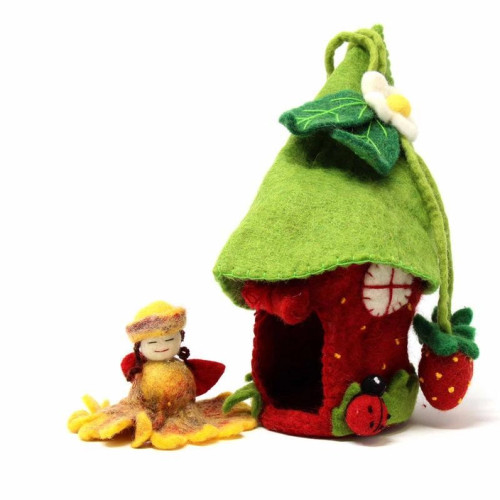 Handcrafted Strawberry Felt Fairy House | Global Crafts