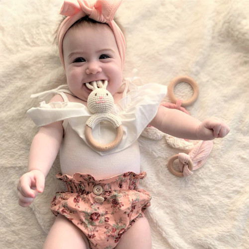 Baby Teething Toy Rattle Wood Ring Crochet | Bunny | Ali Oli