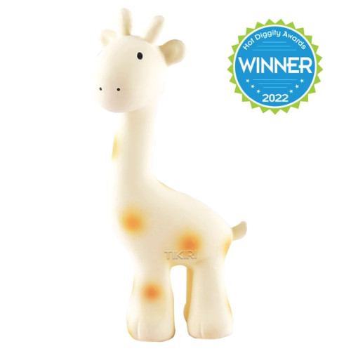 Giraffe Organic Natural Rubber Rattle, Teether & Bath Toy | Tikiri Toys