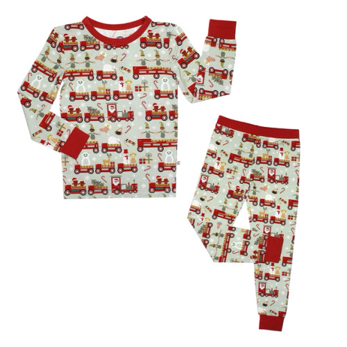 Christmas Train Long Sleeve Bamboo Kids Pajama Pants Set | Emerson and Friends
