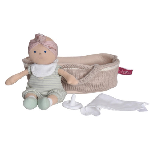  Knitted Carry Cot with Remi Baby Light Skin, Soother & Blanket | Tikiri Toys