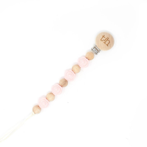 Grande Rosette Pacifier Clip | BPA Free Silicone & Natural Beech Wood | Baby's Breath | Three Hearts