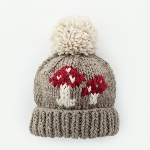 Mushroom Hand Knit Beanie Hat Pebble | Huggalugs