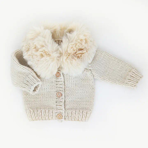 Huggalugs Fur Collar Natural Cardigan Sweater for Baby & Toddler