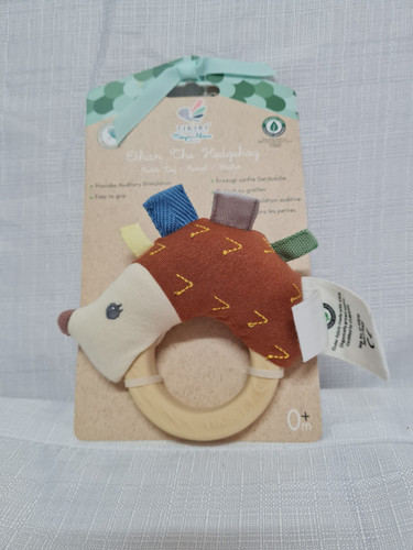 Ethan The Hedgehog Plush Rattle with Natural Rubber Teether | Tikiri Toys