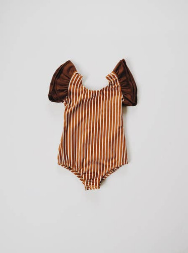  Flutter Sleeve Leo Romper | Chestnut Striped | Orcas Lucille01
