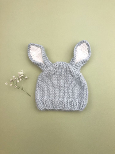 Bailey Bunny Knit Hat | Gray with White Ears | The Blueberry Hill 
