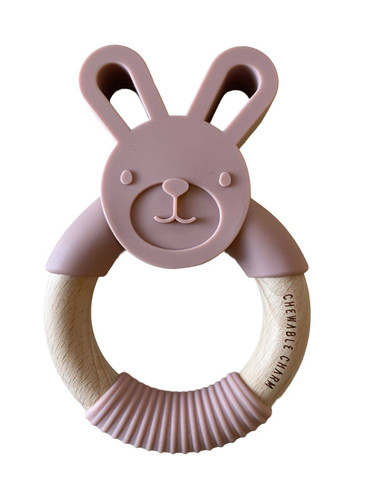  Bunny Silicone + Wood Teether | Rose | Chewable Charm