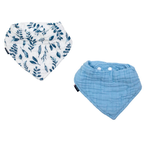 Blue Leaves + Cornflower Bandana Bib Set | Bebe au Lait