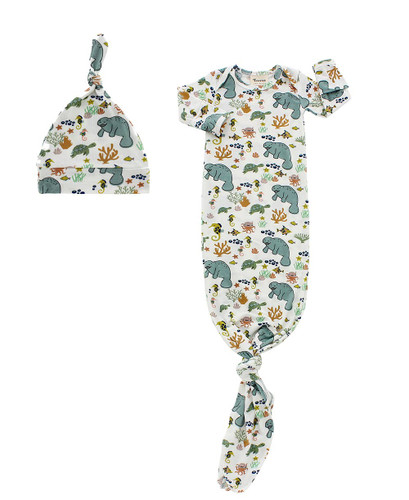 Manatee Bamboo Gown and Hat Newborn Baby Gift Set | Emerson and Friends