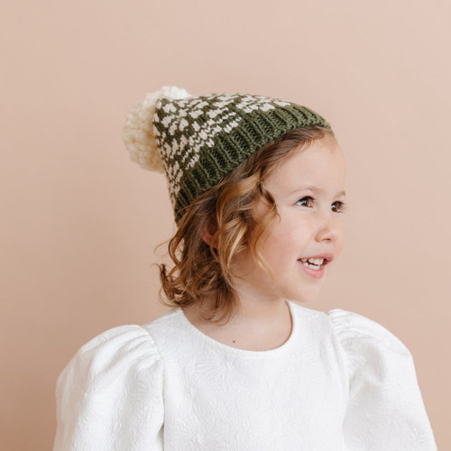 Introducing the Snowfall Hat in olive green from The Blueberry Hill.