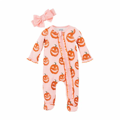 Pink Jack-O-Lantern Baby Sleeper Set | Mud Pie