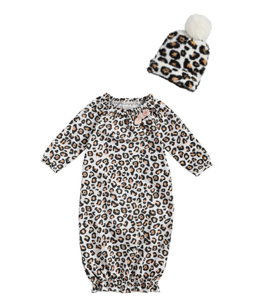 Leopard Sleeper Gown and Beanie | Mud Pie