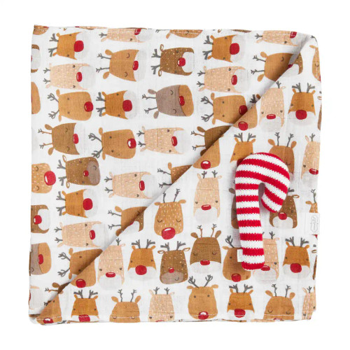 Reindeer Swaddle Blanket & Rattle Set | Mud Pie