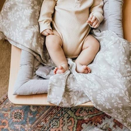 Introducing the Swaddle Leafy Sprig Gray from Mini Wander, a premium swaddle blanket designed for your baby's comfort and security.