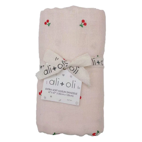 Muslin Swaddle Blanket | Cherry | Ali Oli