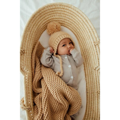 Latte Garter Stitch Knit Blanket for Babies | Huggalugs