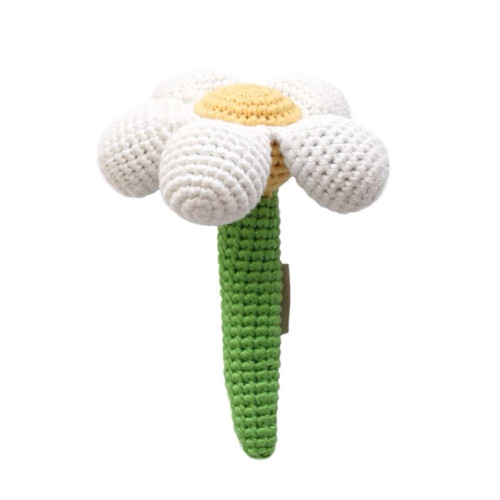 White daisy Crocheted Flower Rattle | Cheengo