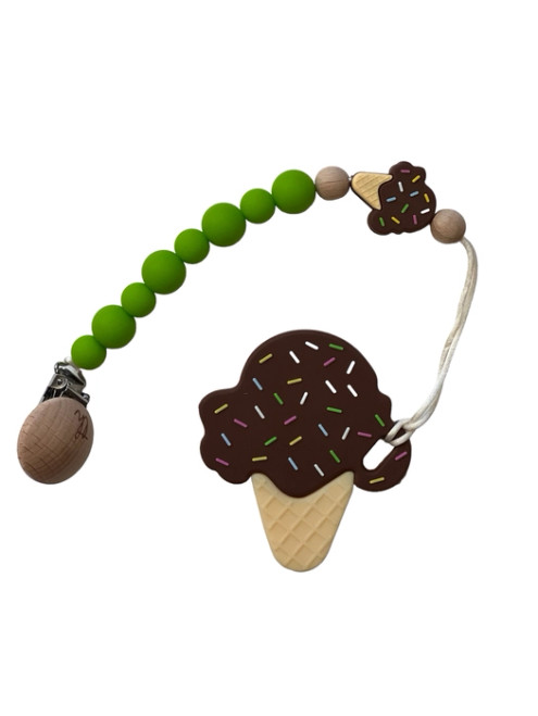 Ice Cream Pacifier And Toy Clip With Teether Bundle | Chocolate Ice Cream | Three Hearts
