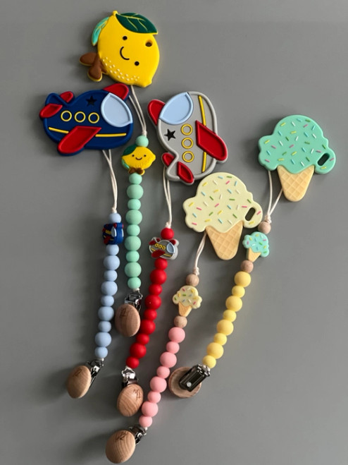 Ice Cream Pacifier And Toy Clip With Teether Bundle | Chocolate Ice Cream | Three Hearts