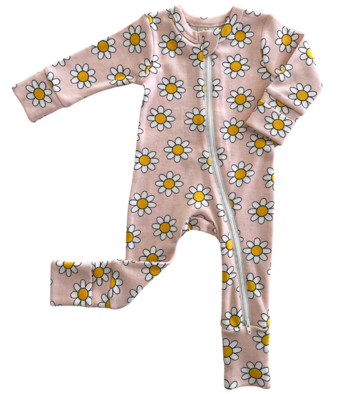 Introducing the Daisy Pop Taffy Organic 2-Way Zip Romper from the Siix Collection.