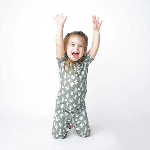 Stay Sharp Cactus Viscose Bamboo Two-Piece Short Sleeve Kids Pajama Set | Emerson and Friends