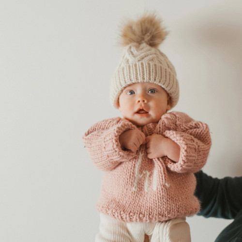 Natural Pop Pom Pom Beanie Hat for Babies thru Adults | Huggalugs