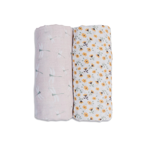 Vintage Floral & Dragonfly | Cotton Swaddle 2 Pack | Lulujo