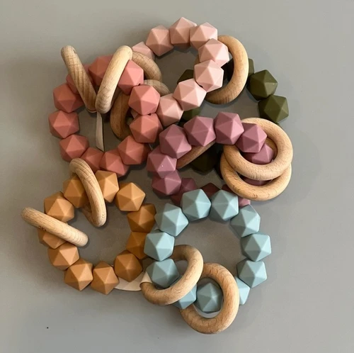 Abby Silicone - Beach Wood Rattle - Light Gray