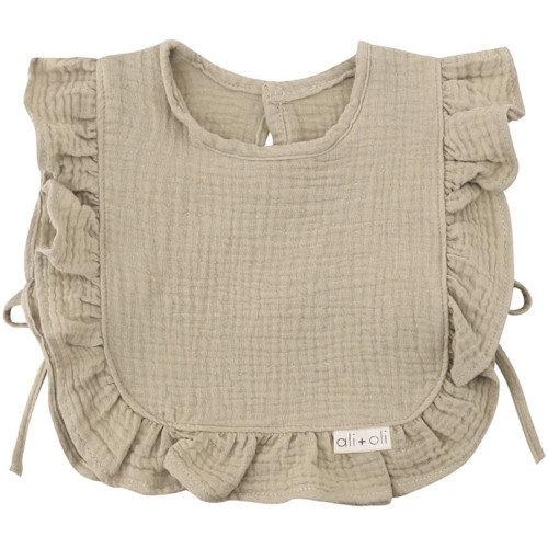 Muslin Cotton Ruffle Baby Bib | Taupe | Ali + Oli