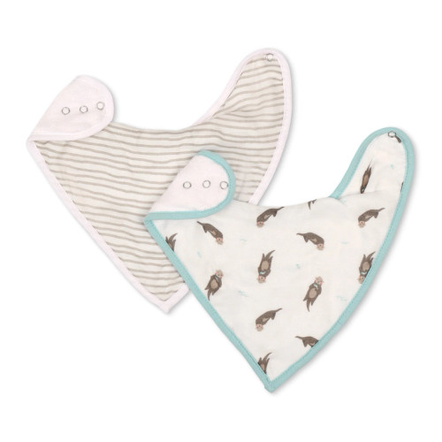 Otter and Taupe Wave Bib Set  | Bamboo Little
