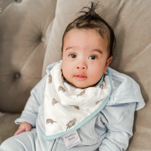 Otter and Taupe Wave Bib Set  | Bamboo Little