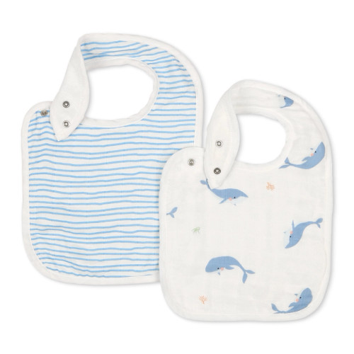 Whale & Blue Wave Bib Set | Bamboo Little