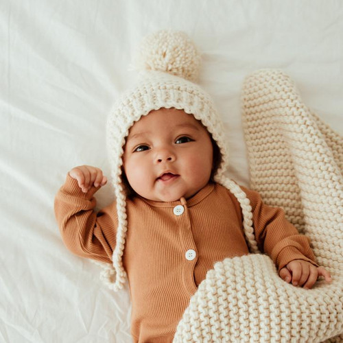 Natural Garter Stitch Knit Bonnet for Babies and Toddlers | Huggalugs