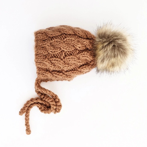 Aspen Pecan Cable Knit Bonnet for Babies, Toddlers & Kids | Huggalugs