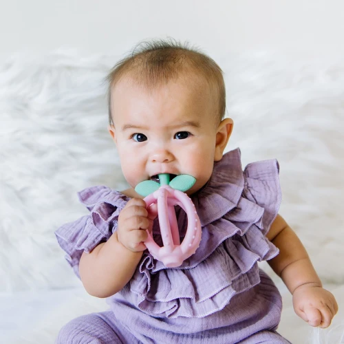Bitzy Biter Teething Ball & Training Toothbrush | Pink Lemonade | Itzy Ritzy