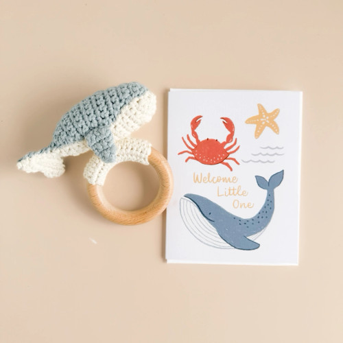 Cotton Crochet Rattle Teether Whale | The Blueberry Hill
