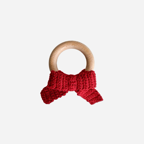 Cotton Crochet Teether Red Bow | The Blueberry Hill