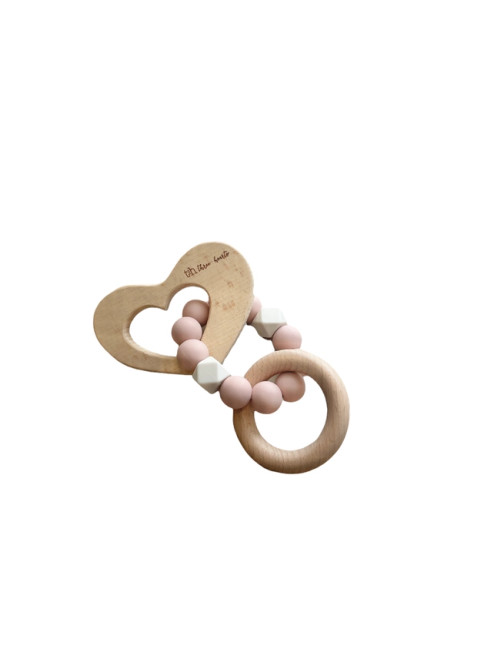 Heart Teething Rattle - Silver Pink