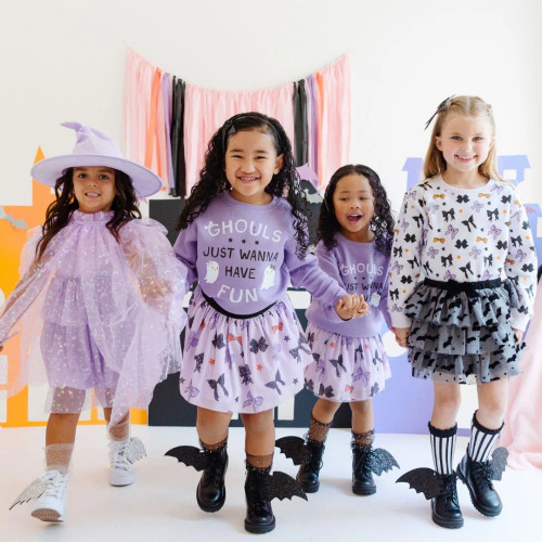 Flocked Bats Halloween Bow Tiered Tutu